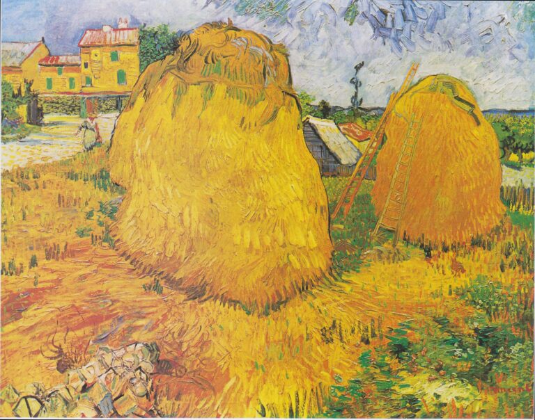 Stacks of Wheat near a Farmhouse