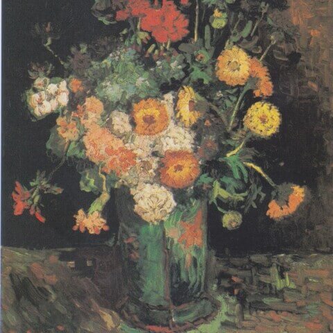 Vase with Zinnias and Geraniums