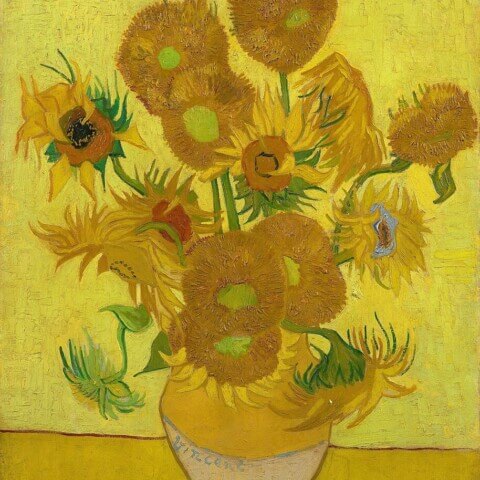 Vase with Fourteen Sunflowers